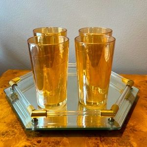 Carnival Glass Vintage Set of Amber/Marigold Swirl Pattern Set of Water Tumblers